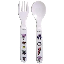 Fork Spoon Set Baby Cie Princess Pink Polka Dot Melamine Melamine Dinnerware