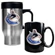 Vancouver Canucks Stainless Steel Travel Mug & Black Ceramic Mug Set - Primary Logo NHL Hockey