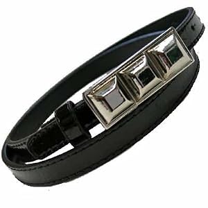 THIN BLACK PYRAMID CHROME BAR BUCKLE BELT - MEDIUM