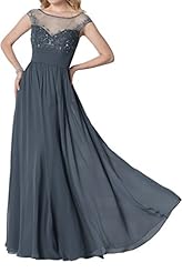 Cap Sleeves Chiffon Beaded Jeweled Natural   Waistline Evening Dress/Prom Dress 