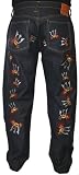 EVISU Jeans Genes Kabuto Daicock Mens Metallic Embroidery Dark Wash Denim Pants Jeans