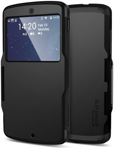 Nexus 5 Case, Spigen® [Non-Slip] [Nexus 5 Texture] Google Nexus 5 Case Protective with Front Cover [Slim Armor View] [Smooth Black] Automatic Sleep / Awake Dual Layer Advanced Shock Absoption Protective Case w/ View Window for Nexus 5 - Smooth Black (SGP10792)