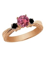 0.99 Ct Round Pink and Black Diamond 18K Rose Gold 3-Stone Ring