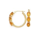 14K Yellow Gold 6 x 4 MM Citrine Hoop Earrings