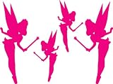 4 Pink Tinkerbell Fairy Silhouettes  - Vinyl wall decal stickers.