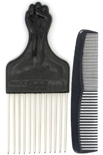 Afro Hair Pick w/ Black Fist - Metal African American Comb