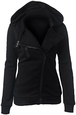 Women Slim Fit Oblique Zip-up Hoodie Casual Jacket Sweatshirt Top Long Sleeve Sport Coat (XL, Black)