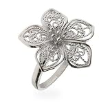 Eve's Addiction Vintage Style Sterling Silver Filigree Flower Ring