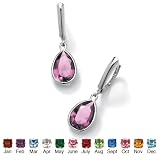 Sterling Silver Pear-Shaped Birthstone Drop Pierced Earrings- June- Simulated Alexandrite
