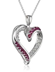 Sterling Silver Round Created Ruby with Created White Sapphire Accents Heart Pendant Necklace, 18"