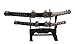 DIYJewelryDepot Mini Twin Japanese Samurai Sword Letter Openers, 8.5-Inch with Stand - Black/White