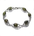 Sterling Silver and Green Amber Marquise-shaped Bracelet