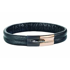 Bracelet Homme Sector - S03I402B - Challenge - Homme. Cuir Noir Water Resistant - Acier PVD Marron et PVD or Rose - 20 cm