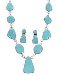 Turquoise Sterling Silver Southwest Link Necklace Earring Set PS61135