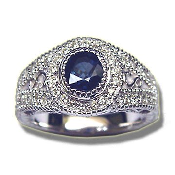 .28 ct 5.5mm Rd Sapphire Ladies White Antique Filigree Ring