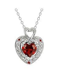 1.53 Ct Heart Shape Red Garnet and Cognac Red Diamond Sterling Silver Pendant