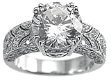Genuine Cassis (TM) 925 Sterling Silver Rhodium Finish CZ Antique Style Pave Wedding Ring. (Available in sizes 5 - 9). 100% Satisfaction Guaranteed.