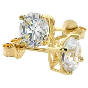 14K Gold 1/2 Carat Size (5 mm ea)Brilliant Cut Basket Set CZ Stud Earrings