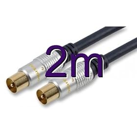 Pure OFC HQ RF TV Aerial Coaxial Lead Gold Male Plug To Plug 2m