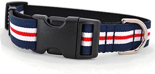 Large Red, White & Navy Nautical Stripe Dog Collar: 1" wide, adjusts 18-22"