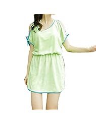 Summer Elasticized   Waistline Piping Stretchy Cutout Cotton/Polyester Short Sleeves Scoop Neck  Dress