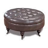 Mocha Bycast Leather Coffee Table Ottoman with Wood Legs