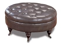 Mocha Bycast Leather Coffee Table Ottoman with Wood Legs