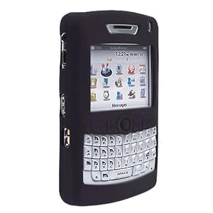 Blackberry 8800 8830 PDA Accessory Bundle Kit- Black Silicone Skin Case + Premium Reusable LCD Screen Guard Protector with Lint Cleaning Cloth By Ikross