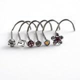 7 Pack-22G Surgical Steel Nose Screws: 6 Crystal-Clear-Pink-Flower Screws-1 Retainer-Hinged Gift Box