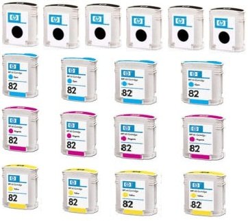 18 pack Hewlett Packard (HP) HP 10/82 (6 black + 4 each color) Black Cyan Magenta Yellow Remanufactured Ink Cartridges On Sale