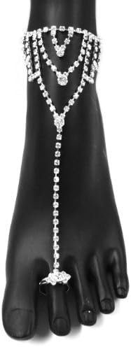 New Rhinestone Pattern Elegant Sexy Anklet Belly Dance Dancer Bridal with Toe Ring Slave Anklet Barefoot Sandal