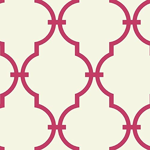 Wallpaper Designer Moroccan Arabesque Bright Pink Trellis on Eggshell White