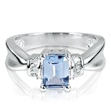FOJOs Diamonds in Silver Synthetic Blue Topaz Emerald Cut Ring (.04 ct. tw.)
