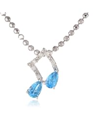 XPY Sterling Silver Sky Blue Topaz and Diamond Musical Note Pendant Necklace (.03cttw, I-J Color, I3 Clarity), 18"
