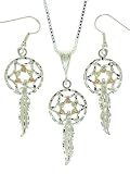 Beautiful! Sterling-silver Yellow-gold Black Hills Gold Dream Catcher dangle Earrings & Pendant