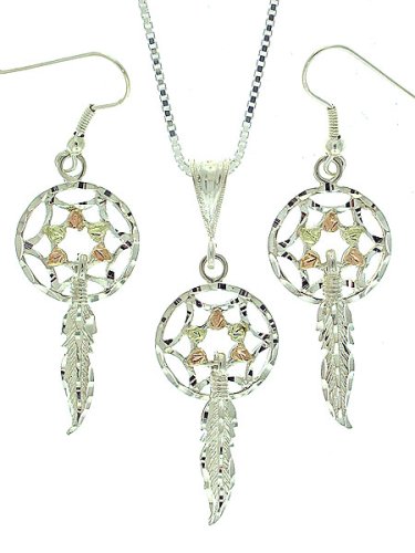 Childrens Toyshop  Jewelry : Beautiful! Sterling-silver Yellow-gold Black Hills Gold Dream Catcher dangle Earrings & Pendant