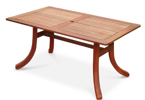 VIFAH V189 Outdoor Wood Rectangular Table with Curvy Legs, Natural Wood Finish, 59 by 36 by 29-Inch