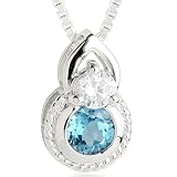 Round Cut London Blue Topaz & White Cz Pendant Necklace Sterling Silver