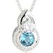 Round Cut London Blue Topaz & White Cz Pendant Necklace Sterling Silver