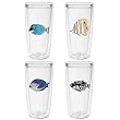 Aquarium Fish 16 oz Insulated Beverage Tumblers Set, Clear (4 designs)