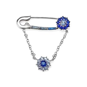 Zandra Rhodes 925 Sterling Silver Aquamarine & Sapphire Safety Pin Brooch