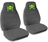 1986 Ford F150 bench seat cover. Charcoal seat covers with a lime green skull design. Note listing is for a bench seat.