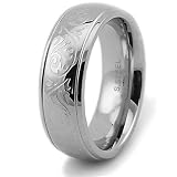 Engraved Floral Design Stainless Steel Women's Ring 7.5mm (Sizes 5-8)