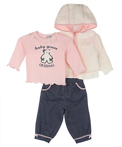 GUESS Kids Girls teddy bear three-piece set, WHITE (3/6M)