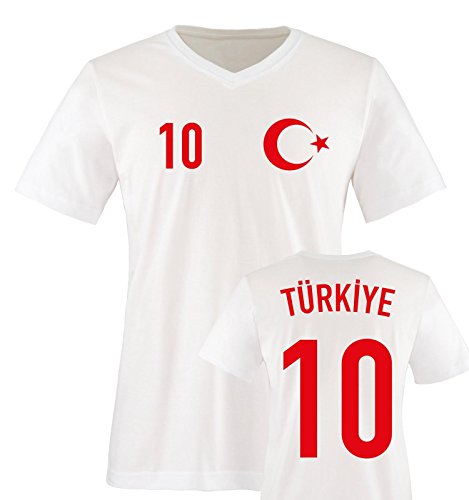 TRIKOT – TÜRKIYE – 10 – Herren V-Neck T-Shirt – Weiss / Rot Gr. M