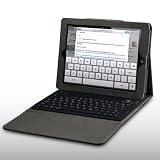 LEDER TASCHE HÜLLE MIT BLUETOOTH-TASTATUR(QWERTY) FÜR APPLE IPAD 2 IN SCHWARZ