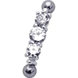 Clear Three Prong-Set Gems 925 Sterling Silver Eyebrow Ring Shield - 16 Gauge