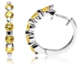Jewelry : Sterling Silver Citrine Hoop Earrings