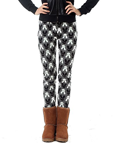 HDE Women Winter Knit Leggings Fleece Line Nordic Design Thermal Insulated Pants (Bunnies!, L)