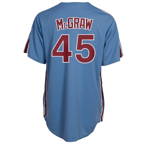 MLB Tug McGraw Philadelphia Phillies 80's Cooperstown Adult Short Sleeve Synthetic Replica Jersey (Columbia Blue, Xx-Large)